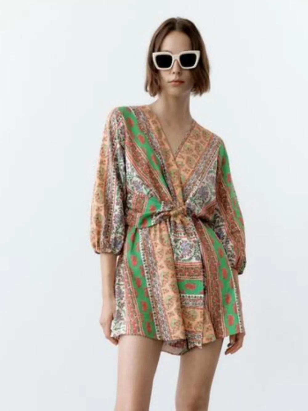 Zara Linen Artsy Romper Women's S NWT